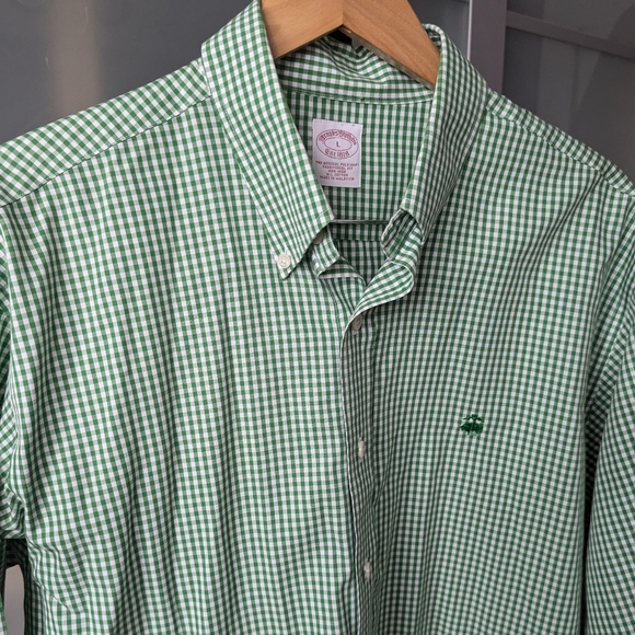 Men's Brooks Brothers Green Check Button Down Non-Iron Shirt 100% Cotton - Large - Picture 1 of 12